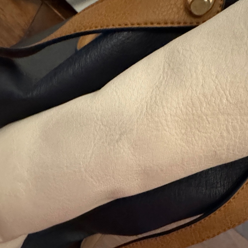 Dune London Navy, Cream and Tan Leather Shoulder Tote - Picture 10 of 10